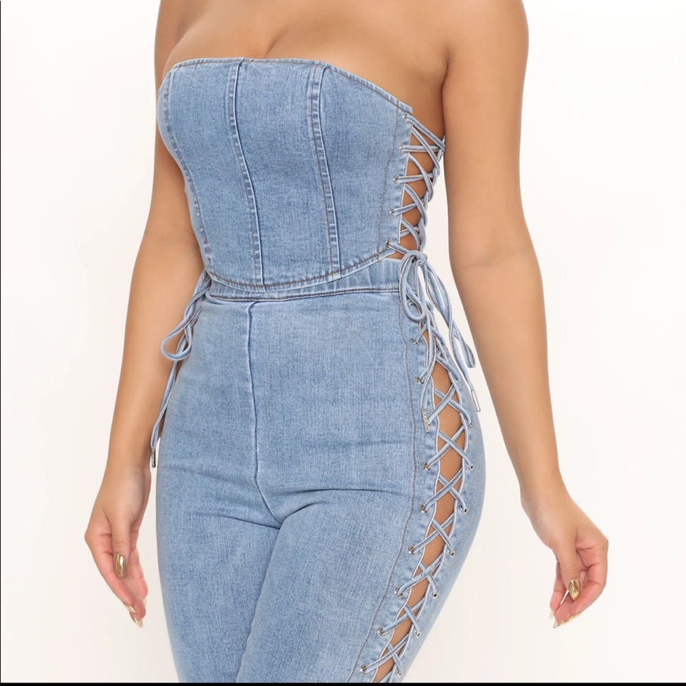 Tie Up Loose Ends Denim Pant Set - Light Wash